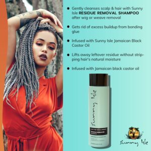 Sunny Isle Just for Wig, Weave, Braid, & Extensions Residue Remover Shampoo 12oz | For Synthetic & Natural Hair | Aloe Vera, Tea Tree, Borago Seed & Jamaican Black Castor Oils | Sulfate Free