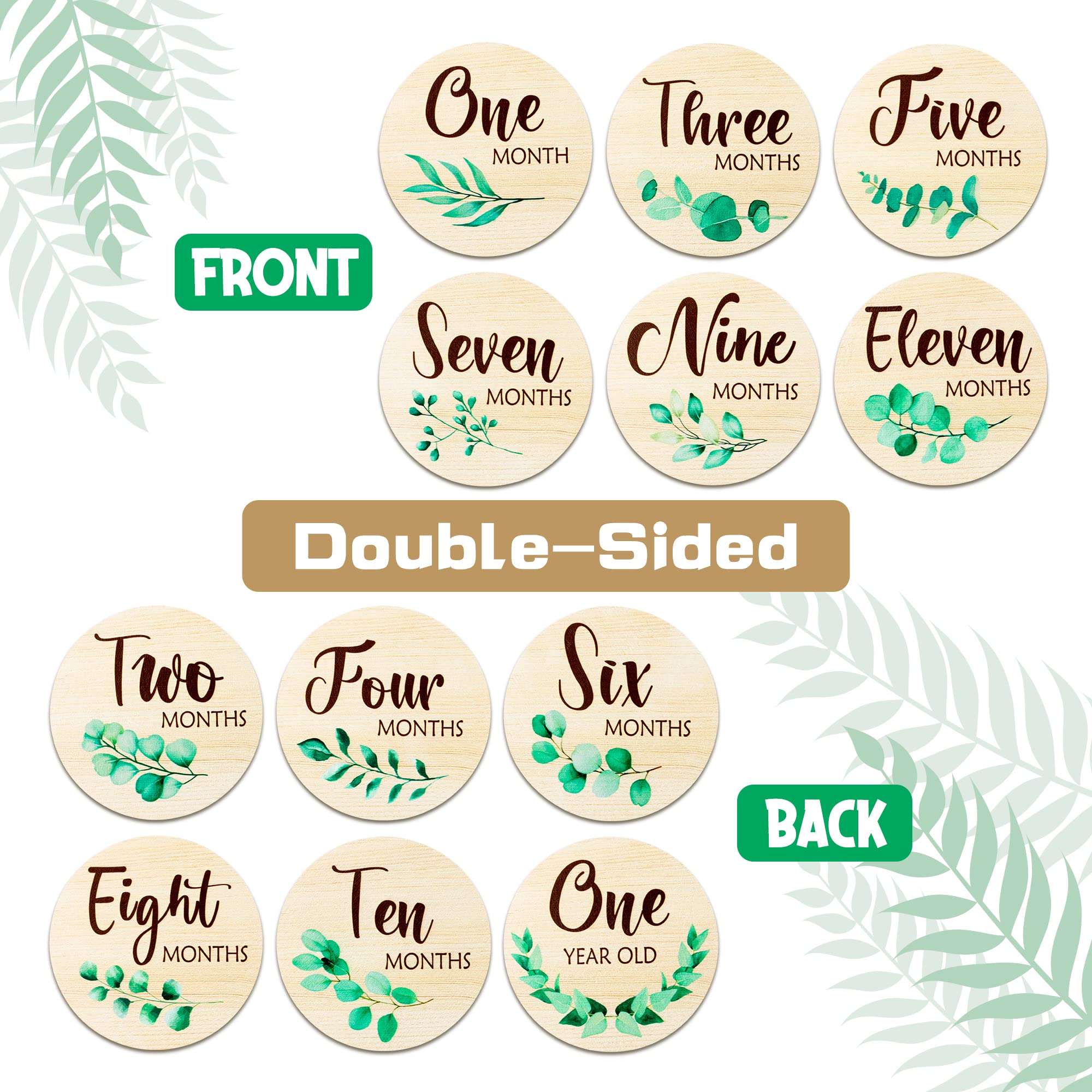 R HORSE Wooden Baby Monthly Milestone Cards with Announcement Sign, 7Pcs Double-Sided Hello World Baby Birth Announcement Milestone Discs, Newborn Month Milestone First Year Photo Props for Boys Girls