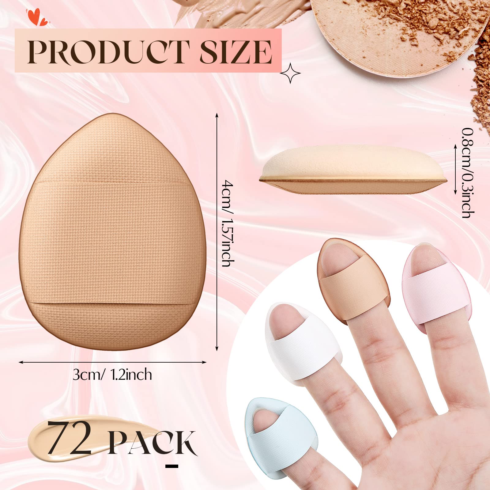 Gerrii 72 Pcs Finger Powder Puff Mini Makeup Sponge Soft Beauty Makeup Blender Puff for Foundation, Face Powder, Under Eye Setting, Concealer, Repair Cream, Cosmetic Tool (Pink, Beige, Blue, White)