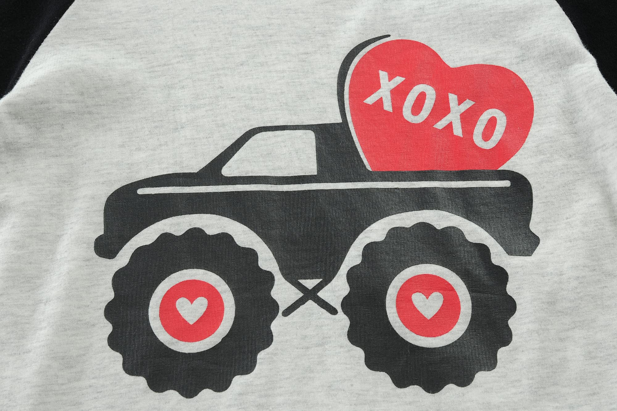 Boys Girls Valentine's Day Shirt Monster Truck Tops Toddler Kids Raglan Black Sleeve T-Shirt 6 7 Years