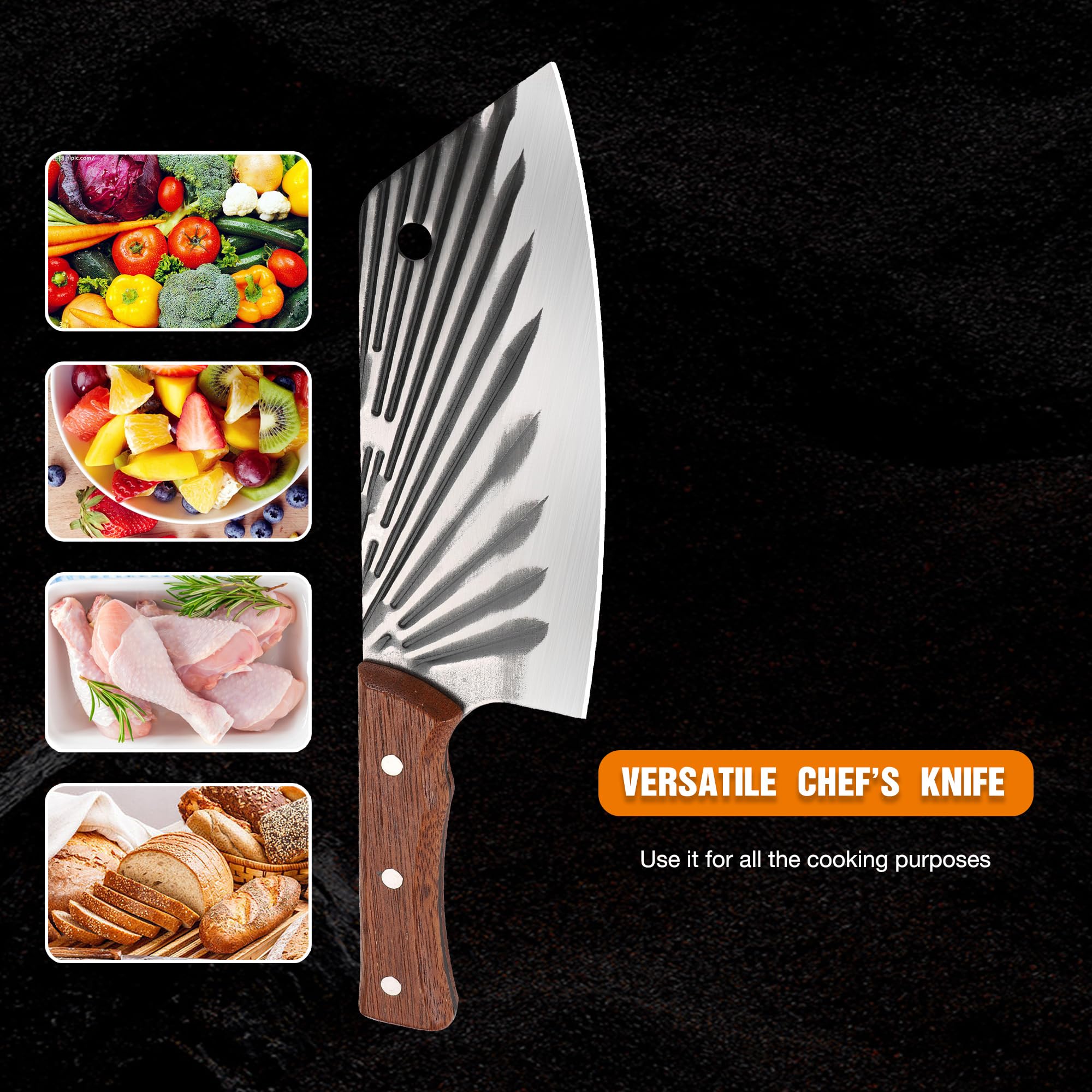 TJ POP Meat Cleaver 7 Inches, Ultra Sharp Chinese Cleaver Knife, Full-tang Chopping Knife 30Cr13 Steel Blade Thickness 2.2 mm, Classic Manual Forging Series HP01005