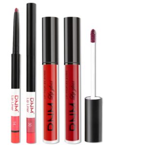 BINGBRUSH 2 Colors Liquid Matte Lipstick and Lipliner Set, Red Lip Tint 24 Hour Waterproof Velvet Nonstick Cup Lipgloss Lip Stain Pigmented Lip Makeup Gift Sets for Girls and Women Labiales14&30