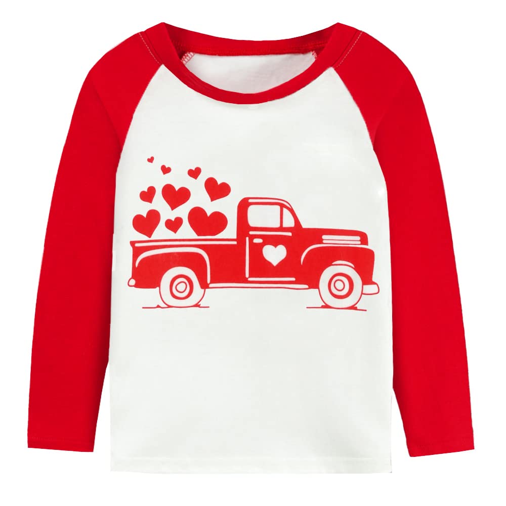 DDSOL Toddler Boys Girls Valentine's Day T-Shirt Truck Loads of Love Heart Long Sleeve Tees Kids Boys Tops 4T