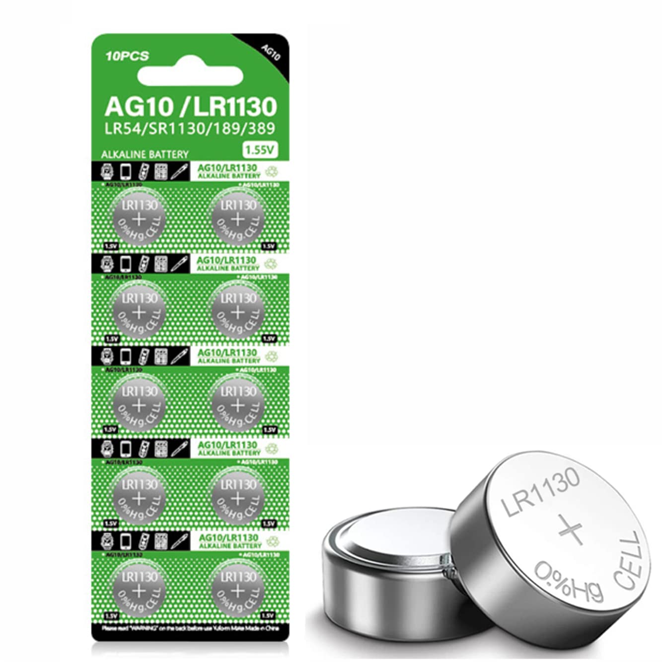 jixik 10pcs AG10 Button Cell Batteries LR1130 Button Cell Battery 1.5V 1130 Battery Button Cell 389 SR54 189 SR1130 LR54 Batteries