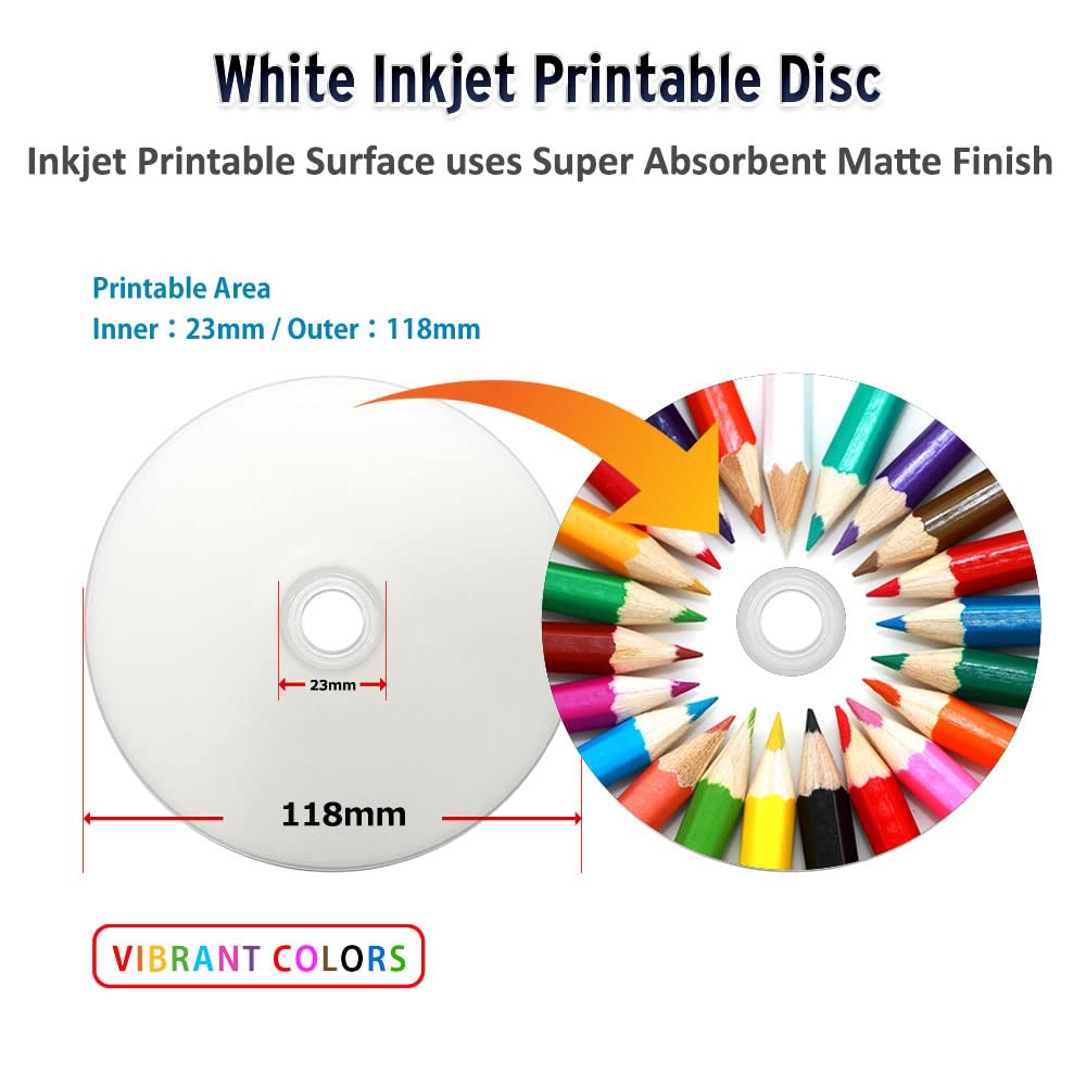 Vinpower Digital DVD-R 4.7GB 16x White Inkjet Printable Hub Recordable Media - 100 Disc Cake Box Spindle