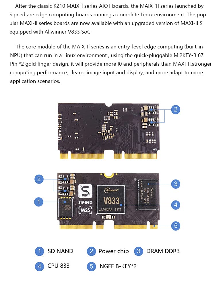 Sipeed MaixII M2S Allwinner V833 Cortex A7 1.2Ghz Linux AI IoT Single Board Computer with 128MB DDR3 RAM & 128MB SD NAND Onboard WiFi Module for Vision Smart Door Access Control Security System