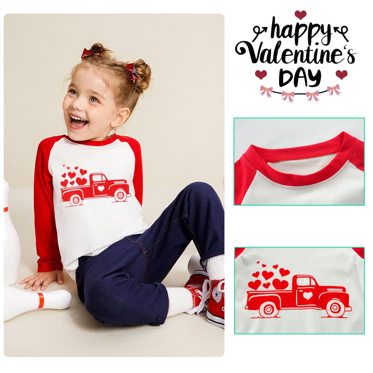 DDSOL Toddler Boys Girls Valentine's Day T-Shirt Truck Loads of Love Heart Long Sleeve Tees Kids Boys Tops 4T