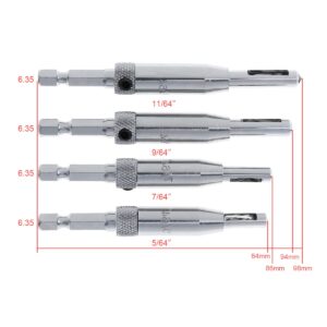 CLAHJQX 4pcs Self Centering Hinge Drill Bit Set, Door Window Hinge Perforator Hexagon Drill Locating Shaped Drilling Kit for Woodworking Punching 5/64" 7/64" 9/64" 11/64"