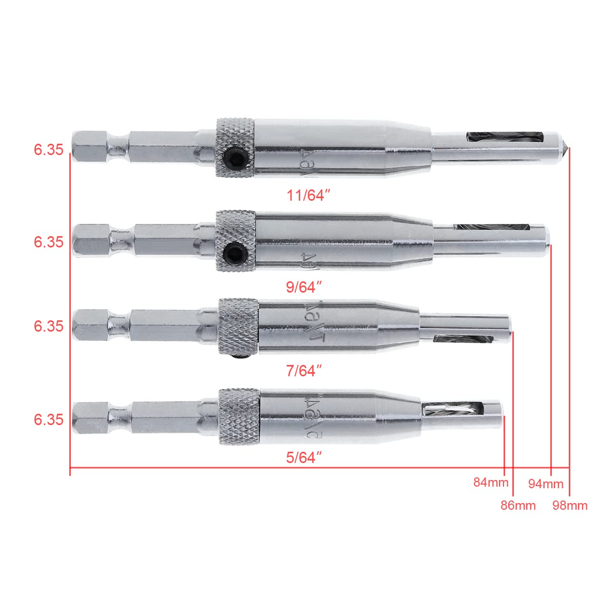 CLAHJQX 4pcs Self Centering Hinge Drill Bit Set, Door Window Hinge Perforator Hexagon Drill Locating Shaped Drilling Kit for Woodworking Punching 5/64" 7/64" 9/64" 11/64"