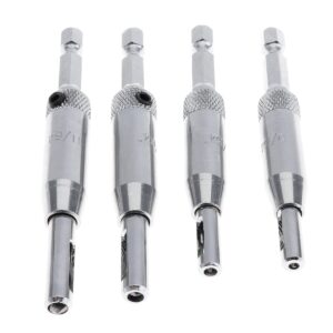 CLAHJQX 4pcs Self Centering Hinge Drill Bit Set, Door Window Hinge Perforator Hexagon Drill Locating Shaped Drilling Kit for Woodworking Punching 5/64" 7/64" 9/64" 11/64"