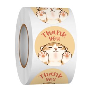 heyfibro 500 pcs thank you sticker roll, 1.5" cat thank you stickers labels for small business, baking packaging, round sticker tags for gift cards, envelopes seals, wedding