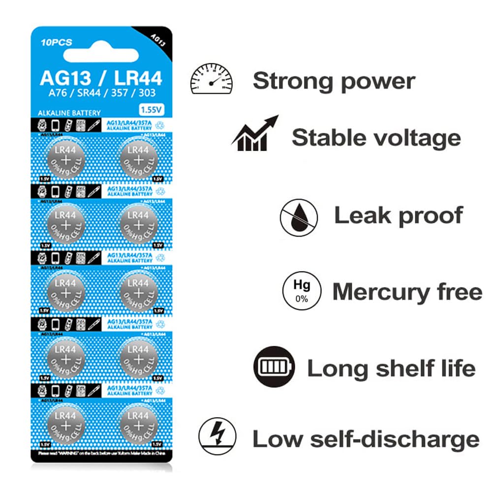 jixik 10pcs LR44 Batteries AG13 Button Cell Battery 1.5V 357 303 SR44 LR1154 Button Coin Batteries G13 L1154 Battery for Watch Toys Remote