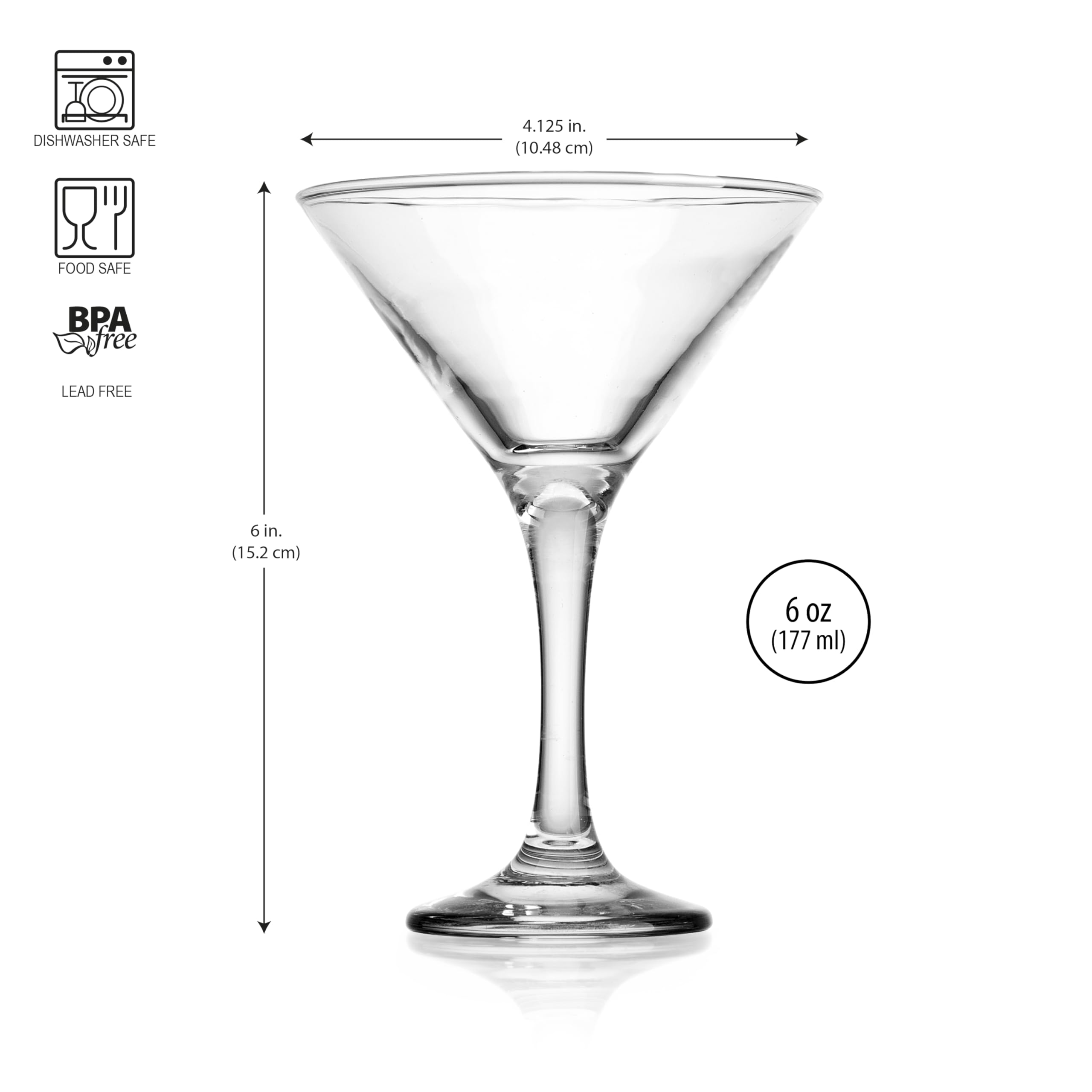 Glaver's Martini Glasses Set of 4 Cocktail Glasses, 6 Ounce Premium Strong Lead-Free Glass, Stemmed Margarita Glasses, For Bar, Martini, And More Dishwasher Safe