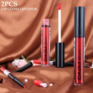 BINGBRUSH 2 Colors Liquid Matte Lipstick and Lipliner Set, Red Lip Tint 24 Hour Waterproof Velvet Nonstick Cup Lipgloss Lip Stain Pigmented Lip Makeup Gift Sets for Girls and Women Labiales14&30