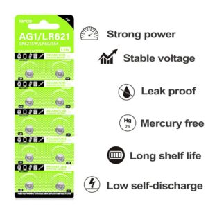 jixik 10PCS 1.55V AG1 LR621 364 164 531 SR621 SR621SW SR60 CX60 Button Battery for Watch Toys Remote Cell Coin Batteries