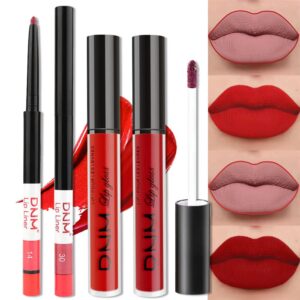 bingbrush 2 colors liquid matte lipstick and lipliner set, red lip tint 24 hour waterproof velvet nonstick cup lipgloss lip stain pigmented lip makeup gift sets for girls and women labiales14&30