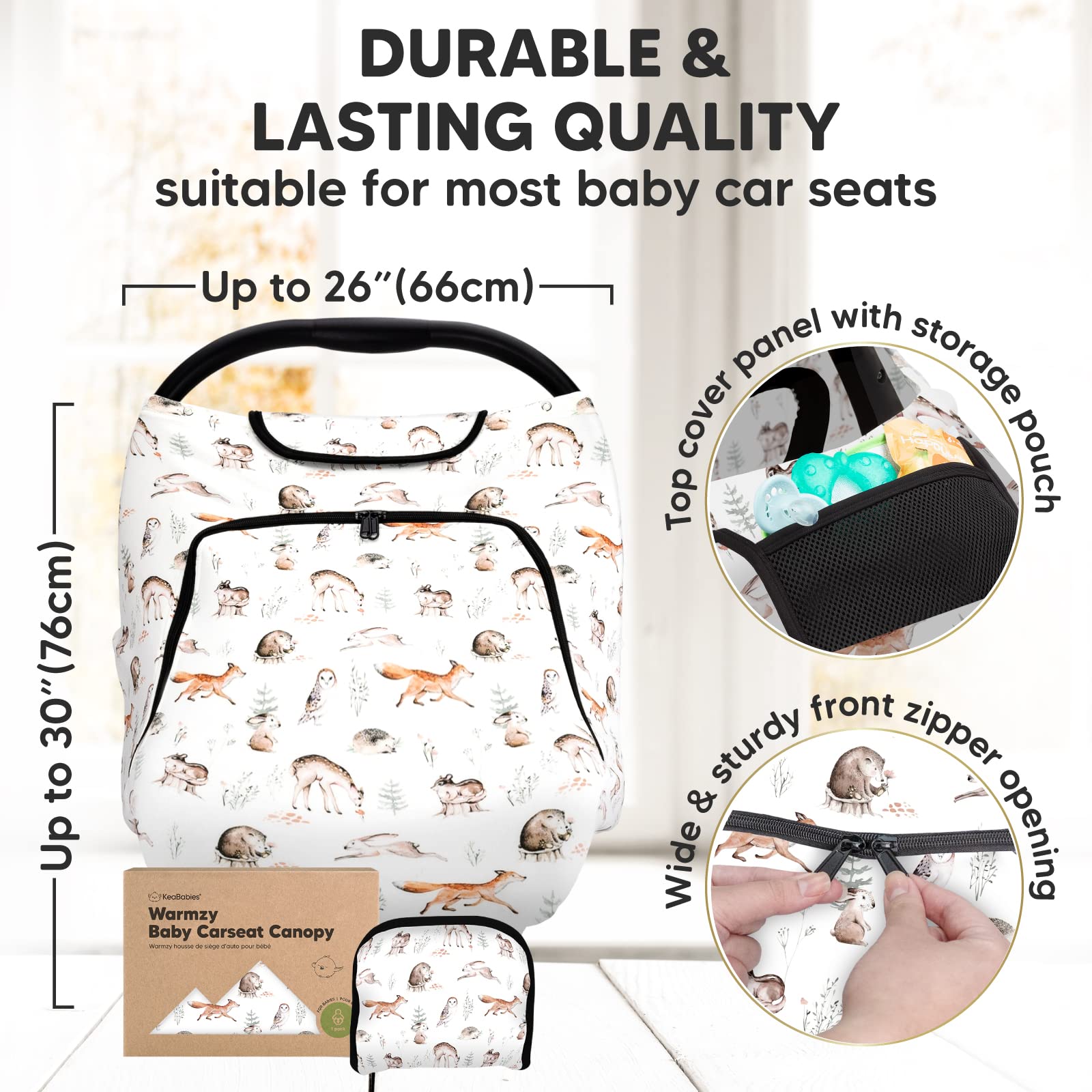 KeaBabies Car Seat Cover for Babies and Baby Wrap Carrier - Baby Car Seat Canopy for Spring, Autumn, Winter - All in 1 Original Breathable Baby Sling - Universal Stretch Fit Car Seat Cover for Babies