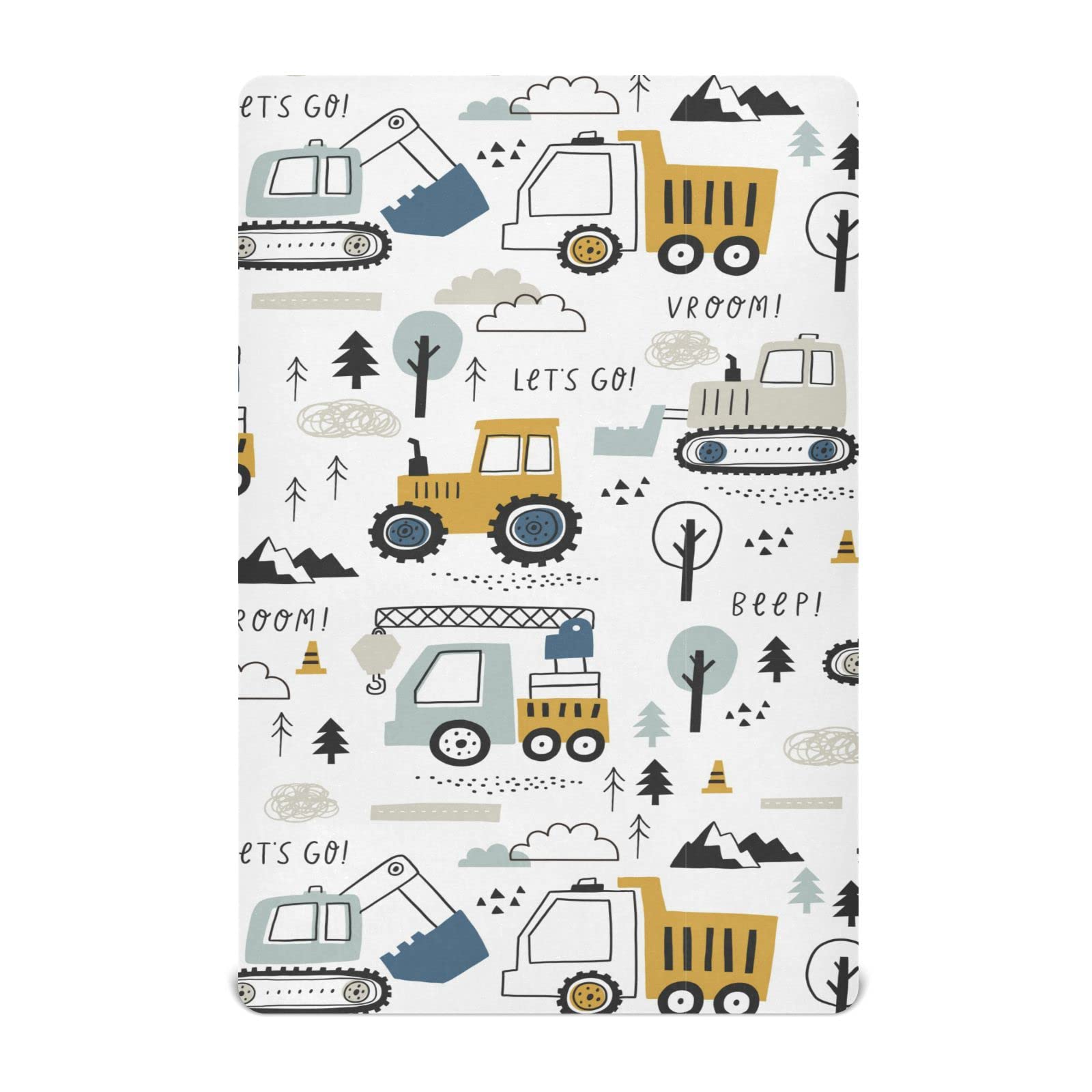 Baby Fitted Mini Crib Sheets Portable Playard Sheets Stretchy Childish Truck Excavator Girls Boys Soft Modal