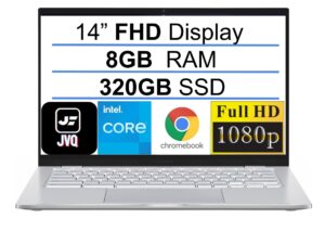 asus newest 14" fhd chromebook laptop, intel core m3-8100y(up to 3.4 ghz), 320gb space(64gb emmc+256gb card), 8gb ram, webcam, wifi, usb, bluetooth, backlit keyboard, chrome os, silver+jvq mp