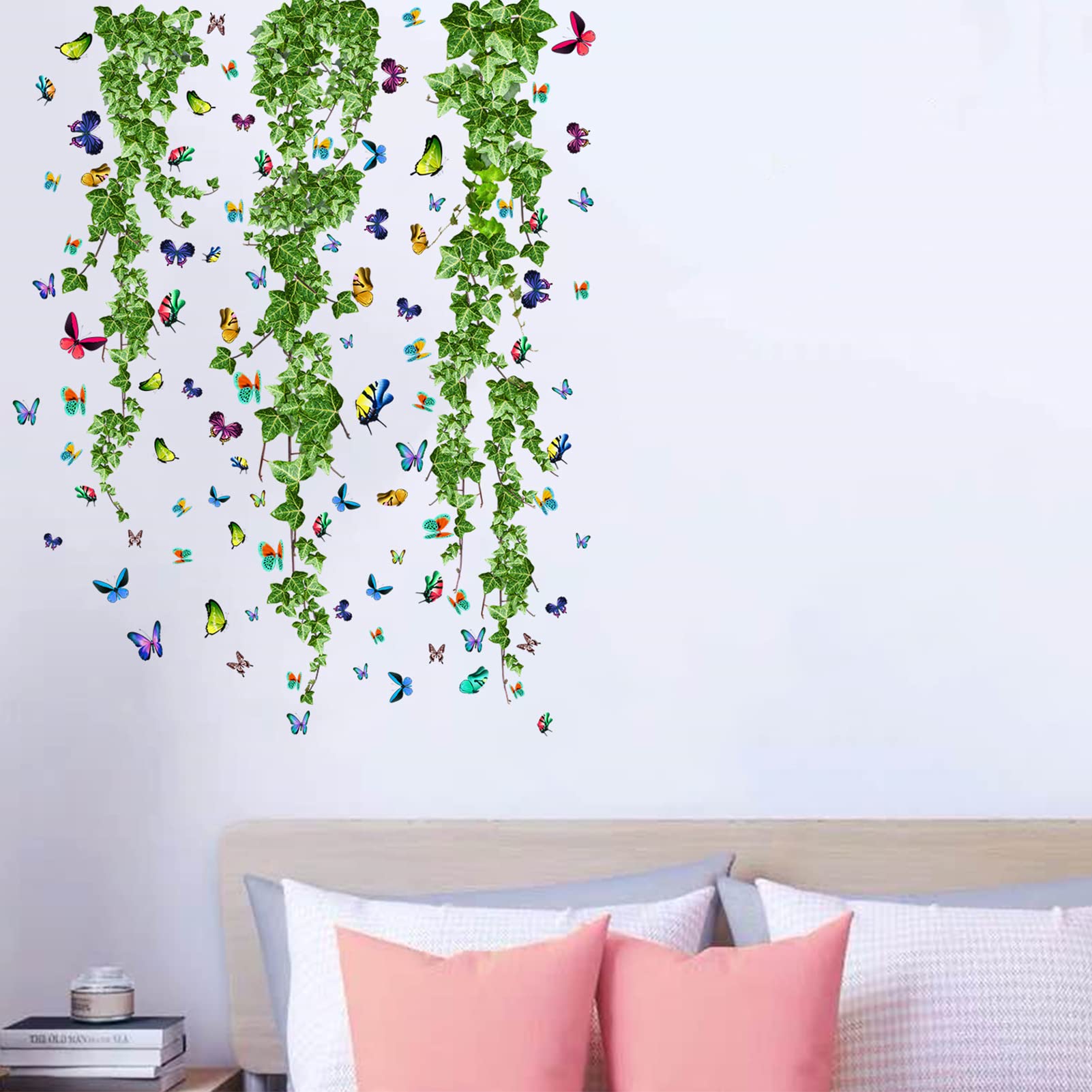 AnFigure Hanging Vine Wall Decals Ivy Leaves Grapevine Wall Stickers Nature Plant Leaf Greenery Leaves Wall Decal Bedroom Living Room Sofa TV Background Wall Decor