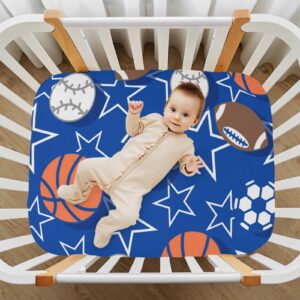 Baby Fitted Mini Crib Sheets Portable Playard Sheets Stretchy Basketball Star Blue Girls Boys Soft Modal