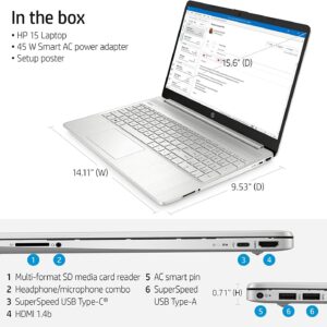 HP 15 Laptop, 15.6" HD Display, 11th Gen Intel 2-Core i3-1115G4, Intel Iris Xe Graphics, 16GB RAM 1TB SSD, Bluetooth, Webcam, WiFi, HDMI, Windows 11 Home in S Mode, Natural Silver