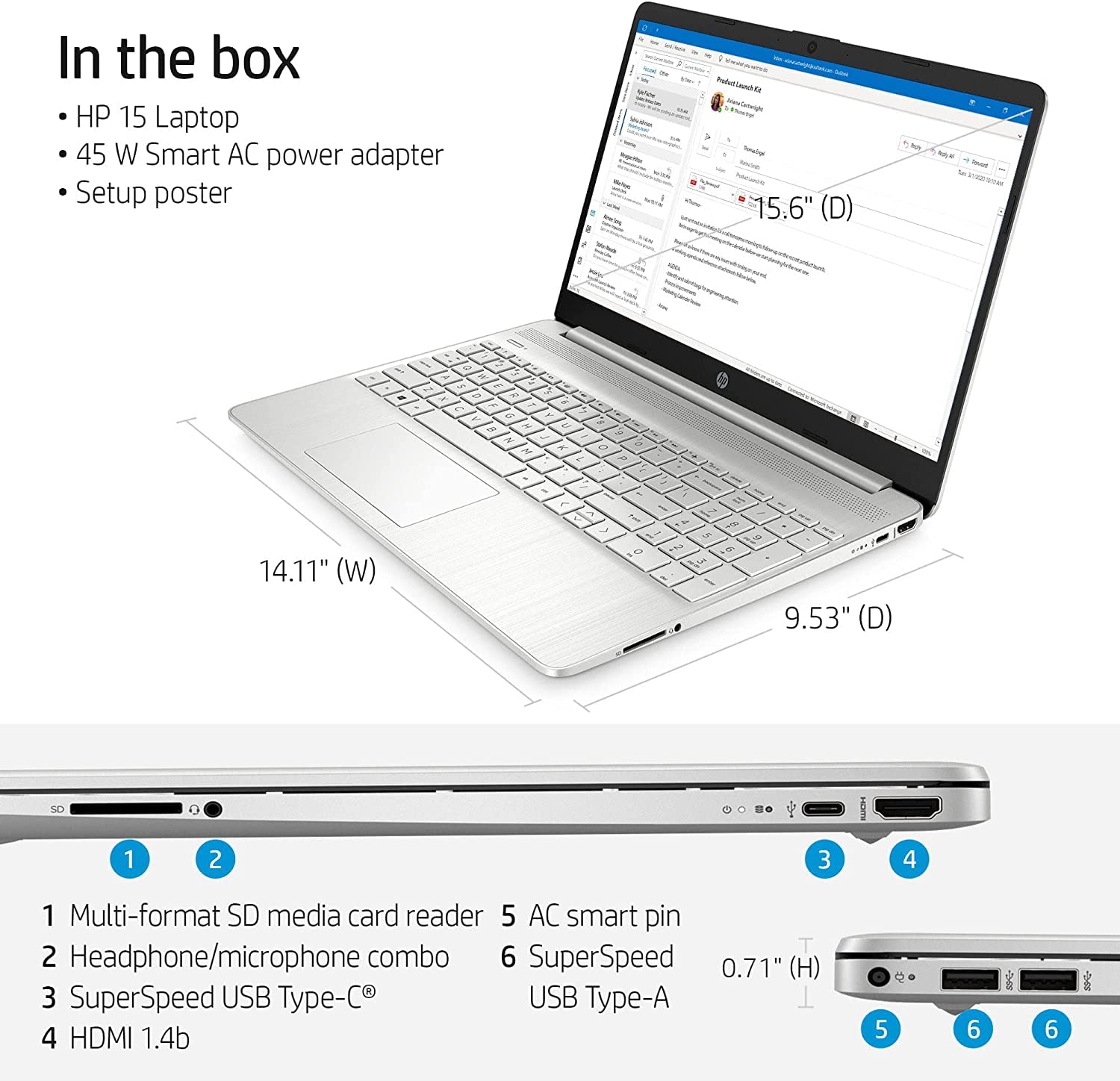 HP 15 Laptop, 15.6" HD Display, 11th Gen Intel 2-Core i3-1115G4, Intel Iris Xe Graphics, 16GB RAM 1TB SSD, Bluetooth, Webcam, WiFi, HDMI, Windows 11 Home in S Mode, Natural Silver