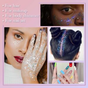 Allstarry Holographic Chunky Body Glitter 4 Colors Cosmetic Face Glitter Face Paint Sparkle Eye Flakes Festival Hair Sequins Mermaid Rave Accessories with Body Glue for Women Makeup Nails DIY Crafts