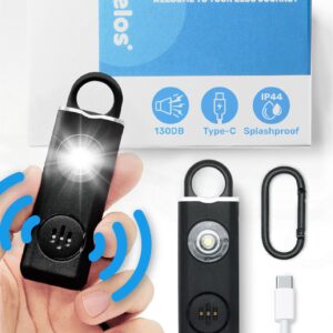 Elos Personal Alarm Keychain for Women & for Seniors Pull pin, LED Light, 130db Siren - Safealarm with Loud Protector, Hand held Safety Alarms, Pocket Alarm Protection for Emergency (Smoky Black)