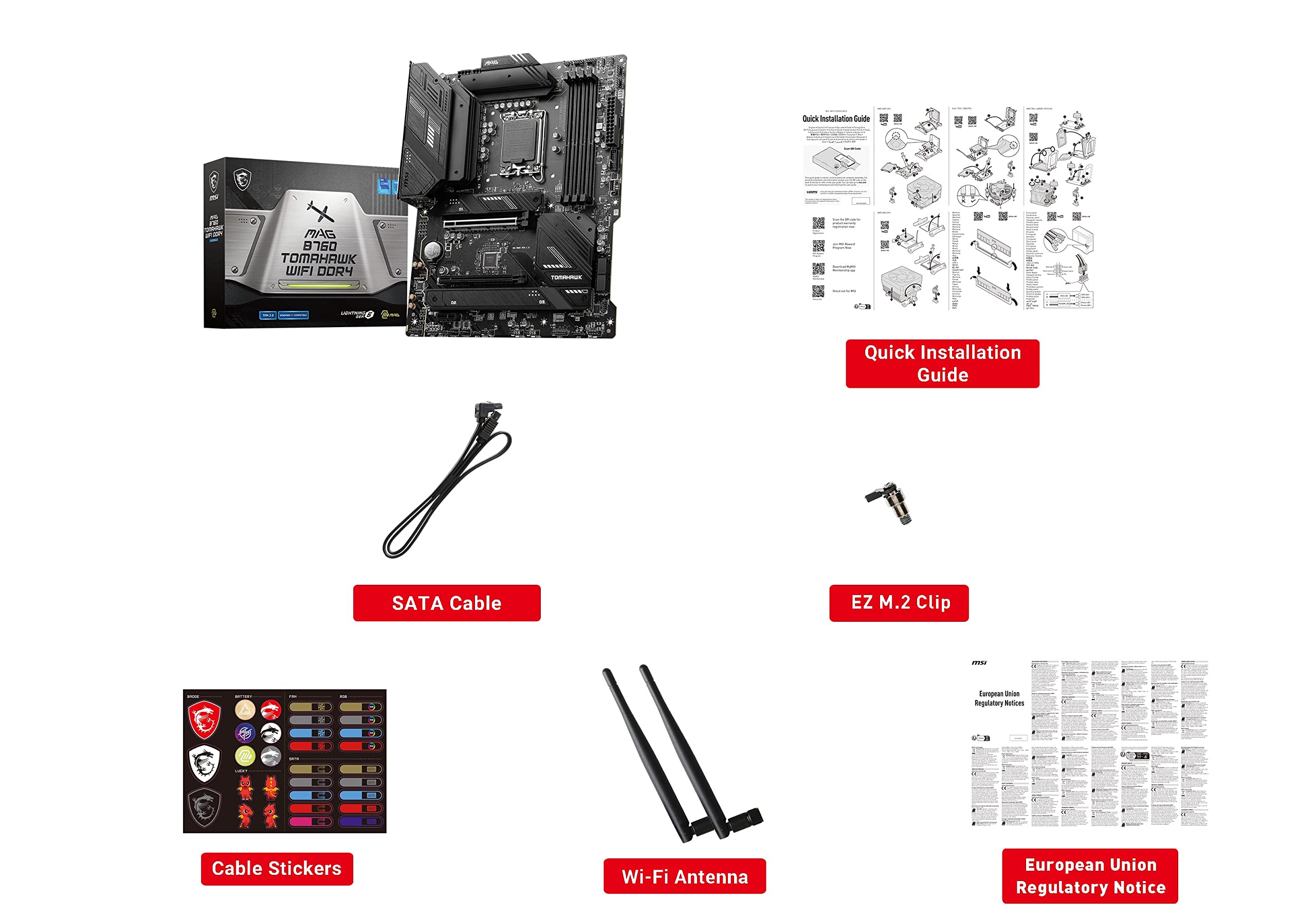 MSI MAG B760 Tomahawk WiFi DDR4 Gaming Motherboard (Supports 12th/13th/14th Gen Intel Processors, LGA 1700, DDR4, PCIe 5.0, M.2, 2.5Gbps LAN, USB 3.2 Gen2, HDMI/DP, Wi-Fi 6E, Bluetooth 5.3, ATX)