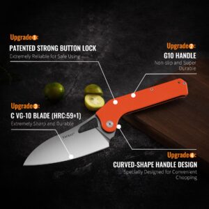 TACRAY Folding Kitchen Chef Knife, 4.4" Foldable Camping Knife with C VG10 Stainless Steel Blade, Anti-skidding and Ergonomic Designed G10 Handle for both Indoor and Outdoor Cooking