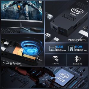 AIOEXPC Mini Computer Stick with Windows 11 Pro Intel Celeron J4125 8GB DDR4 256GB SSD PC Stick Support UHD 4K 60Hz WiFi 2.4G/5G Gigabit Ethernet BT 4.2