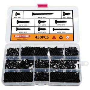 indprod m3 flat head wood screws assortment fasteners kit 450pcs,phillips drive countersunk head self-tapping screws,carbon steel