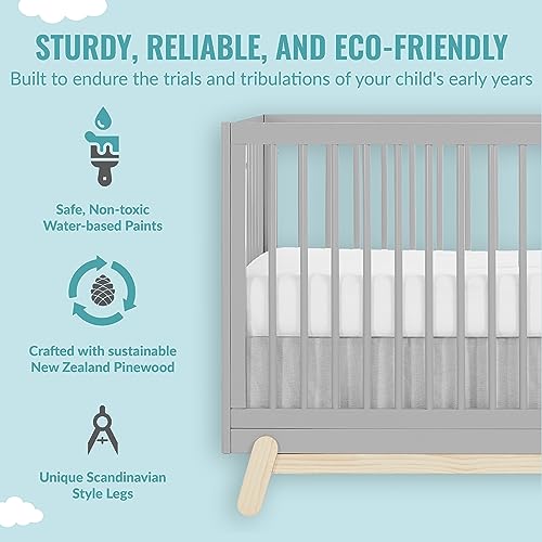 Dream On Me Hygge 5-in-1 Convertible Crib in Pebble Grey Oak, JPMA & Greenguard Gold Certified, Made of Sustainable Pinewood, Easy to Clean, Safe Wooden Nursery Furniture