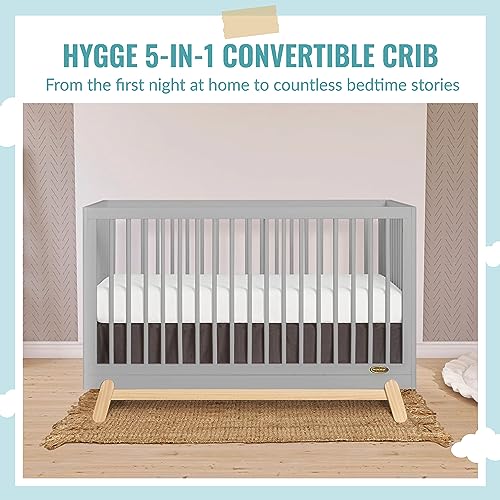 Dream On Me Hygge 5-in-1 Convertible Crib in Pebble Grey Oak, JPMA & Greenguard Gold Certified, Made of Sustainable Pinewood, Easy to Clean, Safe Wooden Nursery Furniture