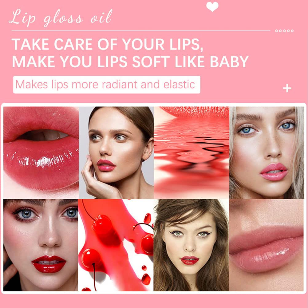 2 PCS Plumping Lip Oil, Hydrating Lip Gloss Tinted Lip Balm Lip Care Transparent Toot Lip Oil, Long Lasting Nourishing Lip Glow Oil Big Brush Head Glitter Shine Primer Lip Tint (CHERRY + ROSEWOOD)