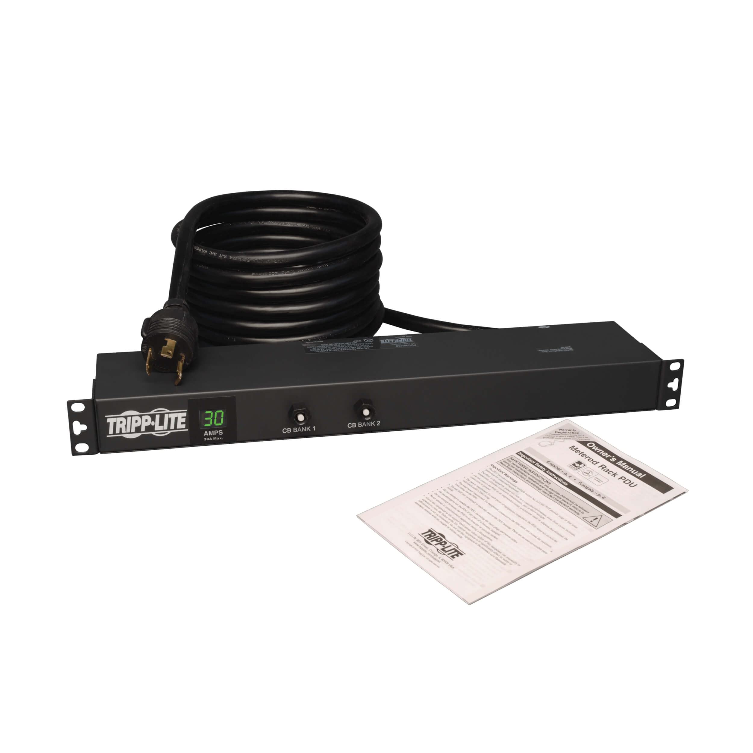 Tripp Lite 2.9kW Metered Rackmount PDU with Isobar Surge Protection, 120V, 3840 Joules, 12 Outlets Standard 5-15/20R, 15 ft / 4.5M L5-30P Power Cord, TAA Compliant, 2-Year Warranty (PDUMH30-ISO)