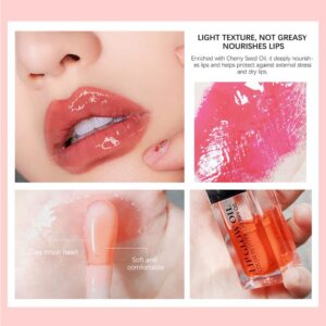 2 PCS Plumping Lip Oil, Hydrating Lip Gloss Tinted Lip Balm Lip Care Transparent Toot Lip Oil, Long Lasting Nourishing Lip Glow Oil Big Brush Head Glitter Shine Primer Lip Tint (CHERRY + ROSEWOOD)