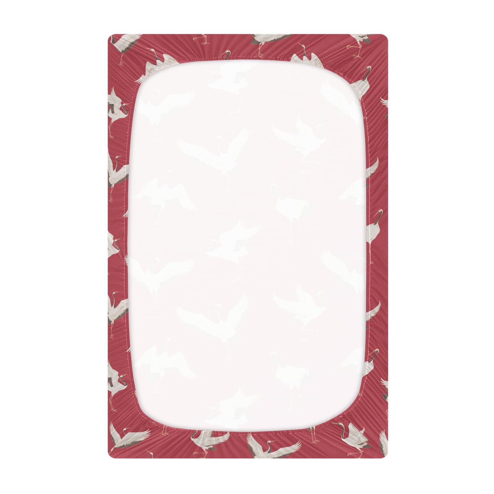 Fitted Playard Sheets Mini Crib Sheets Stretchy for Baby Girl Red Japanese Cranes Soft Neutral