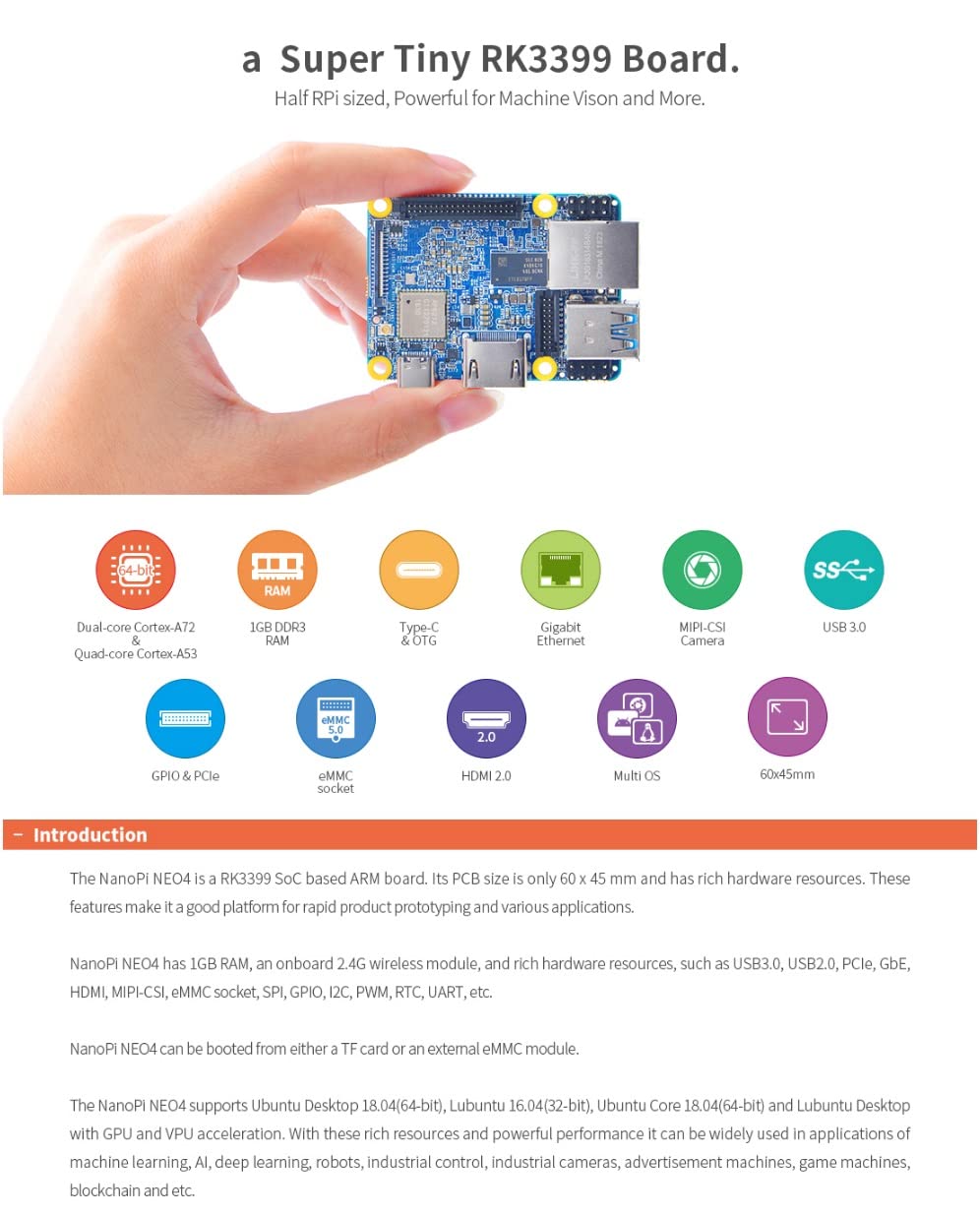 NanoPi NEO4 Open Source 64-bit 2.0GHz Rockchip RK3399 Single Board Computer onboard 1GB DDR3-1866 RAM for AI Depth Calculation/Game Console Run FriendlyWrt and Ubuntu Core