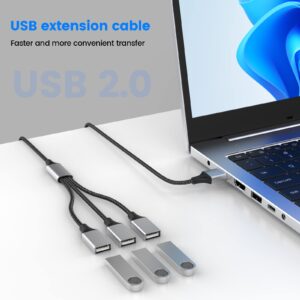 Fidioto USB Extension Cable, 4Ft Long USB Cable, USB Y Splitter 1 Male to 3 Female USB Adapter Compatible with Webcam, Camera, Phone, USB hub, Mouse, Keyboard, Printer, Hard Drive, Headset, Xbox