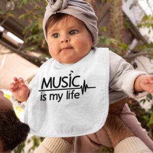 Music is My Life Baby Bibs - Print Baby Feeding Bibs - Heartbeat Bibs for Eating