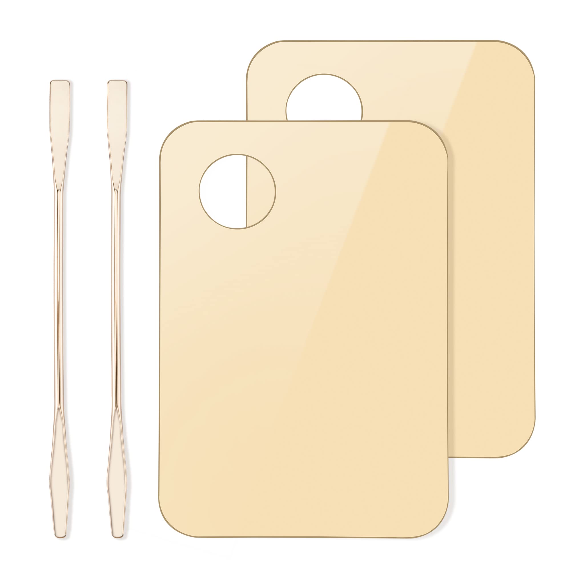 Acrylic Cosmetic Makeup Palette, Makeup Mixing Tray with Makeup Spatula Metal Mirror for Beauty Salon Color Cream Liquid Foundation Mixing Palette (2 Pcs Gold palettes)