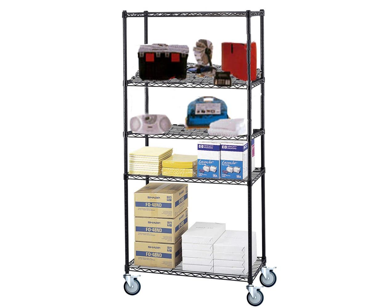 Omega Shelving Storage | 5 Tier Truck Shelving Unit 12" Deep x 60" Wide x 80" High- 800 lb Capacity per Shelf, Adjustable Wire Shelving, Tool-Free Assembly |Black Garage Shelving