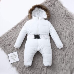 Boy Baby Coat Jumpsuit Warm Girl Winter Infant Jacket Outerwear Hooded Romper Boys Snow Suits (Q-White, 3 Months)