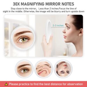 MIYADIVA Magnifying Mirror,30X Hand Mirror with Handle,Travel Magnifying Mirror with Double-Sided 1X/30X Magnification,5 in Handheld Magnifying Mirror,Foldable Makeup Mirrors for Everyone