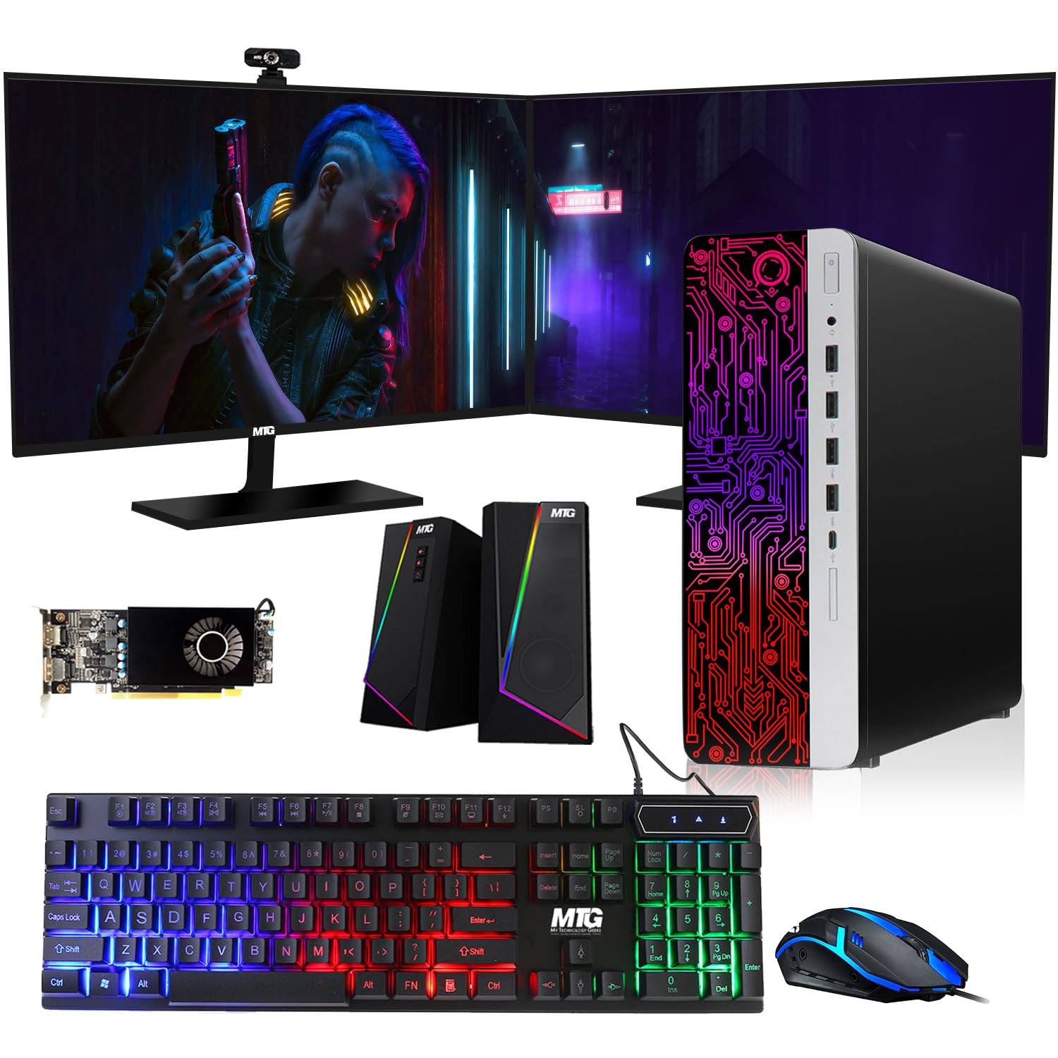 HP G3 Gaming Desktop PC, Intel Core i5 4th Gen, AMD RX 550 Graphics, 16GB RAM, 1TB SSD | 2TB HDD, MTG New 24 Inch Dual Monitor, RGB Keyboard Mouse, Speaker, Webcam, Win 10 Pro (Renewed)