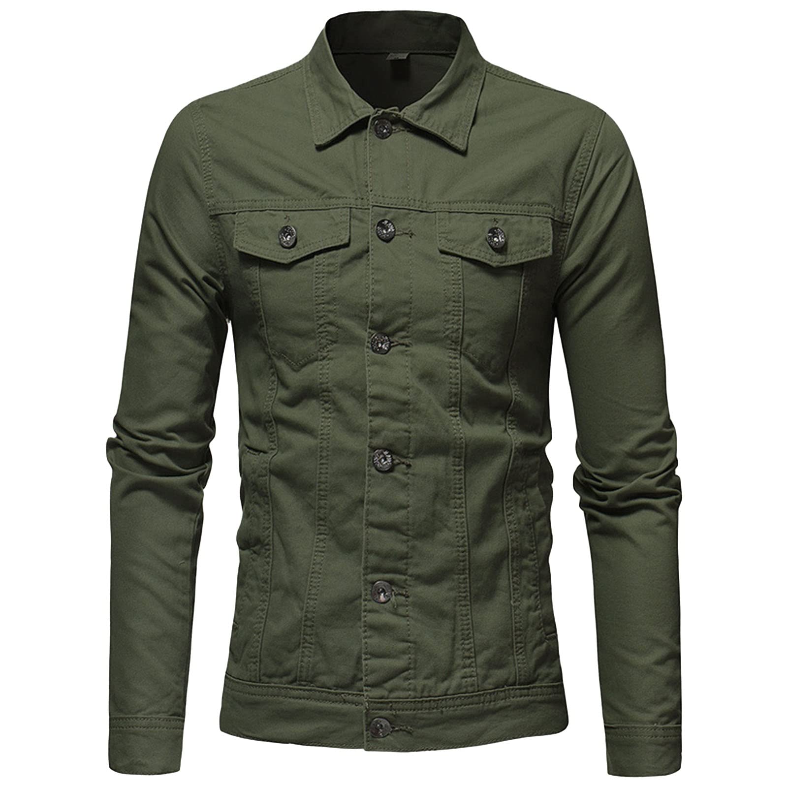 Maiyifu-GJ Men's Plaid Snap Button Jacket Slim Fit Vintage Button-Front Jackets Casual Long Sleeve Single Breasted Shirts (Armygreen,XX-Large)