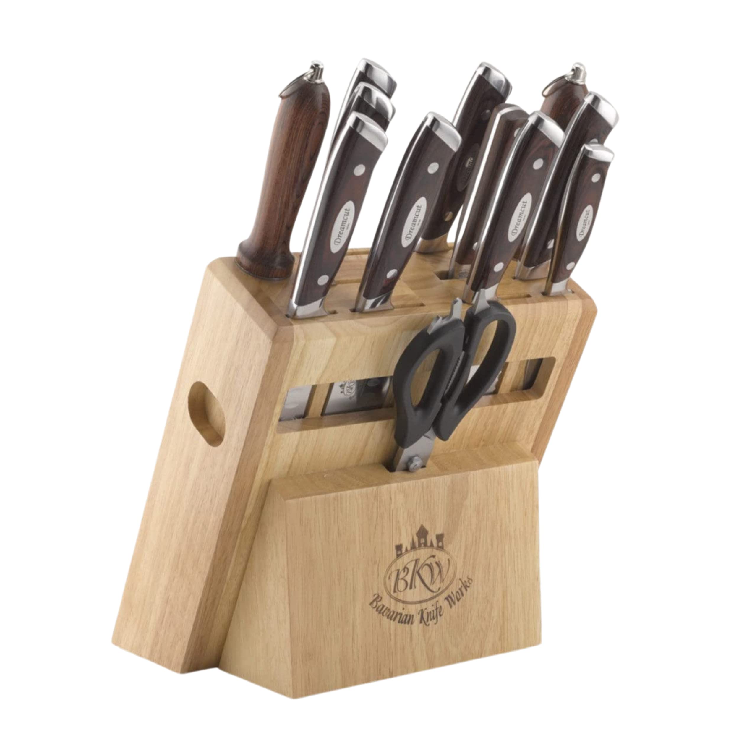 Bavarian Knife Works 12 PCS Kitchen Knife Set, Razor Sharp Blades, Made of German Steel, Ergonomic Pakkawood Handle, Light Weight Easy to Sharpen, No Steak Knives