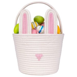 cubesland easter bunny basket easter buckets for kids with ear, easter egg hunt basket bags easter gifts for girls baby kids children pink white 9.8 x 7.8 x 7.8”